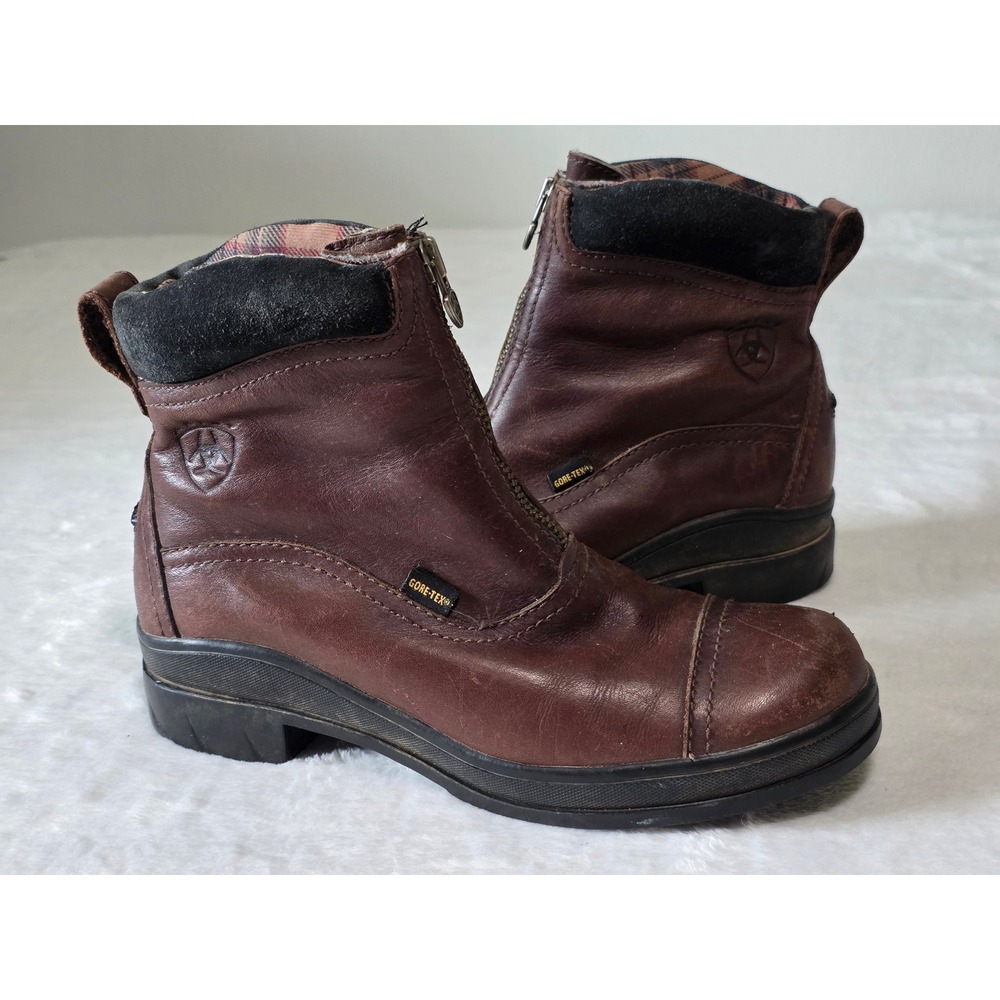 Ariat Gore-Tex Brown Leather Front Zip Paddock Boots 65226 Womens 6.5B